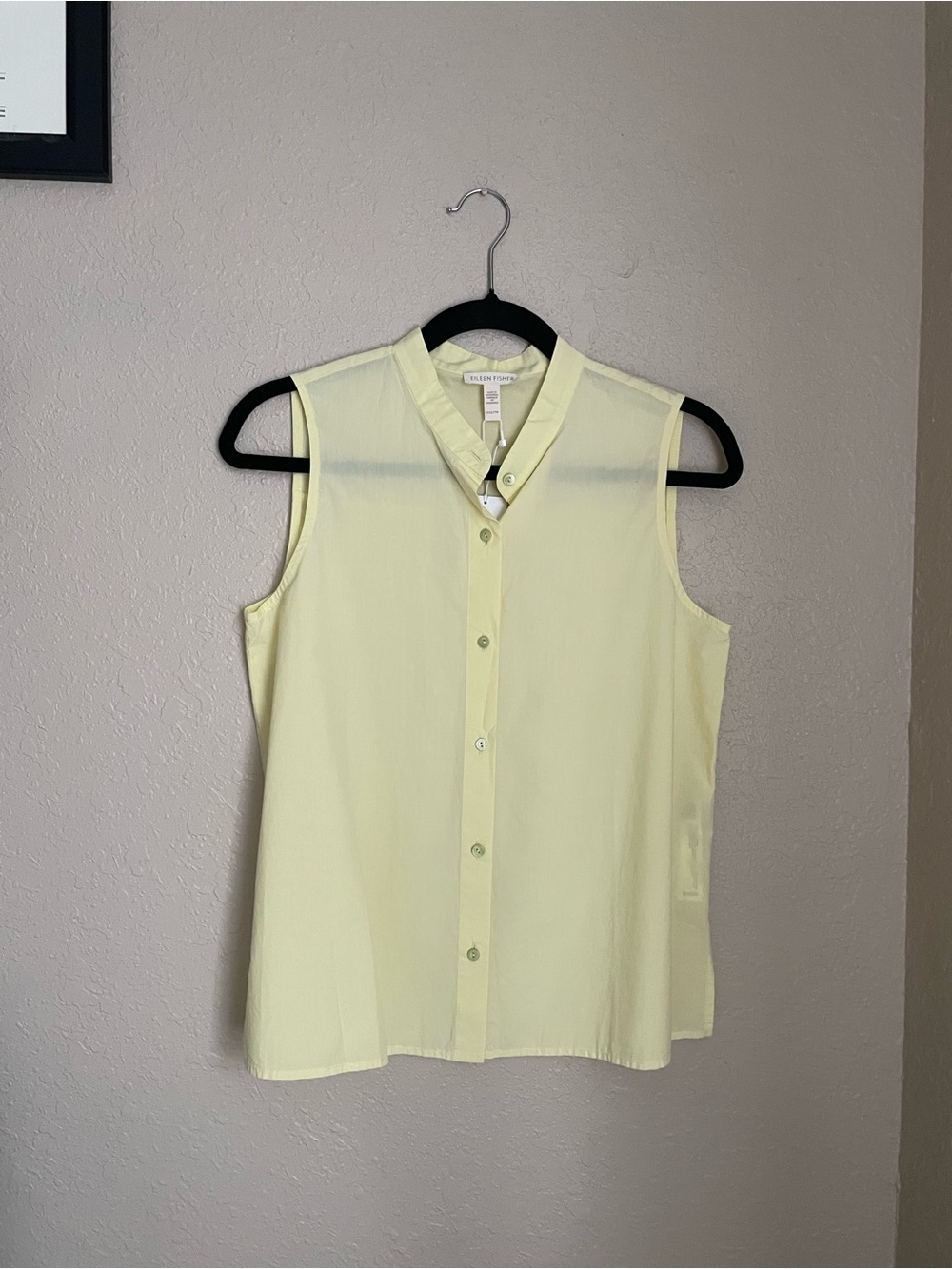 New Eileen Fisher Citrus Sleeveless Long Shirt Top Size XXS Pale Yellow Cotton